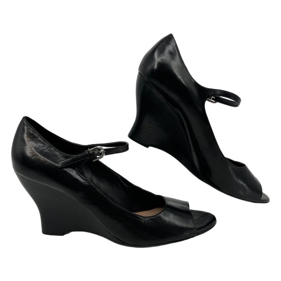 Franco Sarto Black Peep Toe Mary Jane Wedges | Size 10.5 - Picture 1 of 9